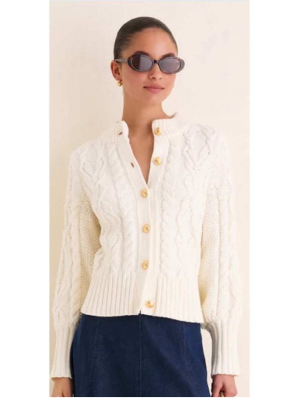 NWT Tuckernuck Ivory Cotton Colette Cardigan with Gold Buttons S
